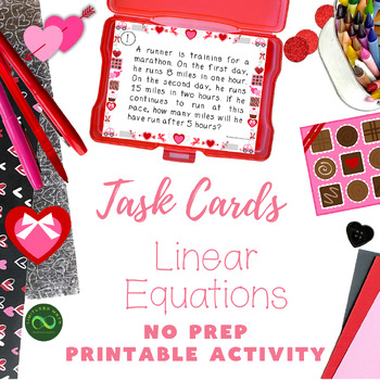 Preview of Valentine Task Cards - Linear Equations Word Problems