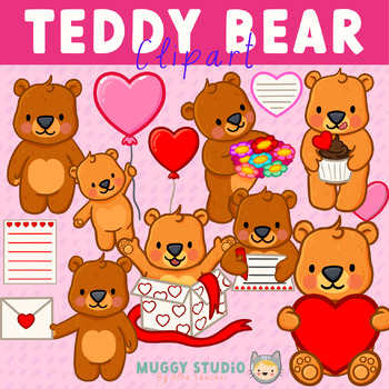 Preview of Valentine Teddy Bear Clipart {Valentines Clip Art}