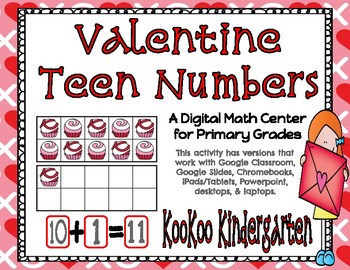 Preview of Valentine Teen Numbers-A Digital Math Center (Google Classroom)