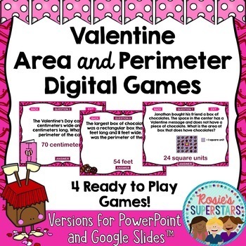Preview of Valentine Area and Perimeter Digital Games