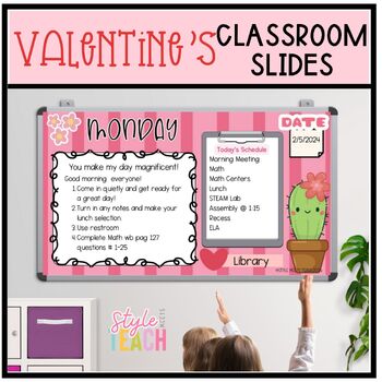 Preview of Valentine Themed Classroom Slides for February| EDITABLE|