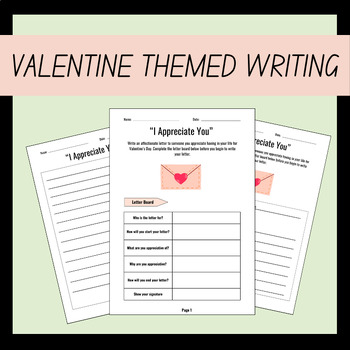 Preview of Valentine Themed Writing Worksheet for 7th Grade
