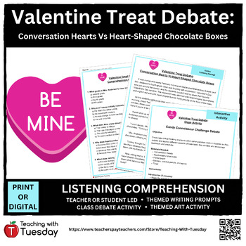 Preview of Valentine Treat Debate: Conversation ❤️ Vs Chocolate ❤️ Listening Comp. W/ Audio