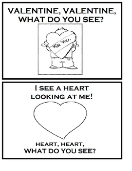 Preview of Valentine, Valentine, What Do You See? BW Printable book and worksheets