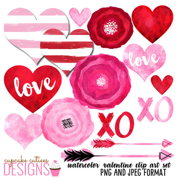 Valentine Watercolor Hearts And Love Digital Clip Art Set Tpt