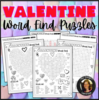 Preview of Valentine Word Find Word Search Puzzles
