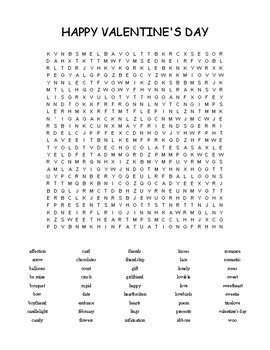 Valentine - Word Search - 45 words - challenging | TpT