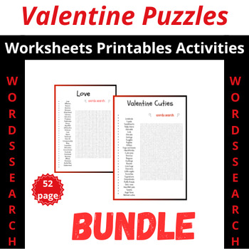 Preview of Valentine Words Search Activities puzzles worksheets Bundle