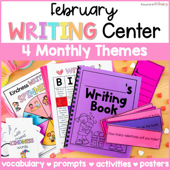 Preview of February Writing Center & Journal Activities - Valentine Writing Prompts & Paper