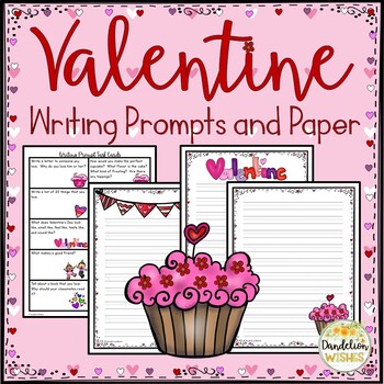 Preview of Valentine Writing Prompts and Paper with Dotted Lines