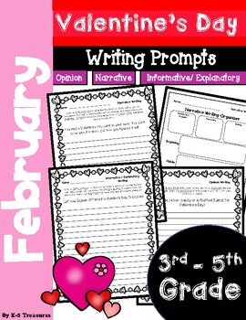 Preview of Valentine's Day Writing Prompts: Opinion, Narrative, and Informative| 3rd - 5th