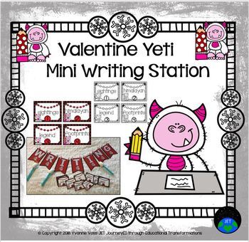 Preview of Valentine Yeti Mini Writing Station