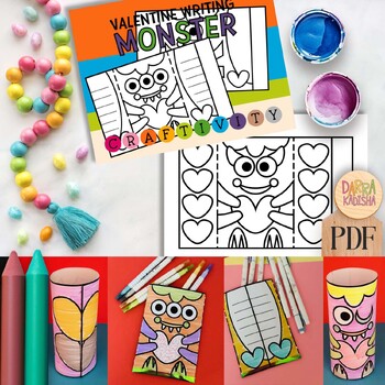 Preview of Valentine craft activity and writing templates - DIY Monster candy wrapper