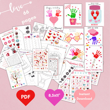 Preview of Valentine day Bingo, Handprint keepsake art, Kids Printable Activity worksheets