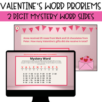 Preview of Valentine's 2 Digit Math Word Problems - MYSTERY WORD Google Slides