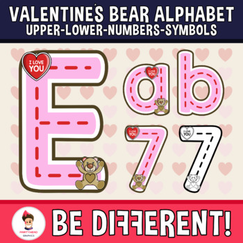 Preview of Valentine´s Bear Alphabet Clipart Letters ENG SPAN Guided Set