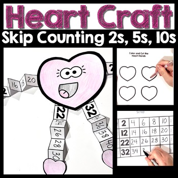 Preview of Valentines Math Bulletin Board | Skip Counting by 2s, 5s, & 10s | Heart Craft