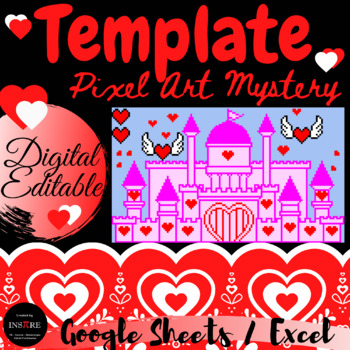 Preview of Valentine's Day Castle Escape Room - Pixel Art Mystery Picture Template EDITABLE