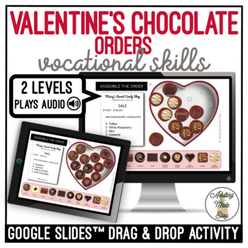 Preview of Valentine's Chocolate Box Drag and Drop Google Slides Activity