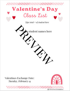 Preview of Valentine's Class List