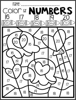 Valentine's Color by Code Numbers 11-20 Activities by Kindergarten Rocks
