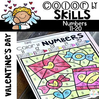 Preview of Valentine's Color by Code Numbers 11-20 Activities February Printables