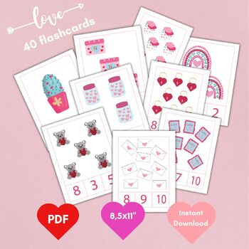 Preview of Valentine's Count and Clip Cards, Flashcards Numbers 1-10, Preschool Activity