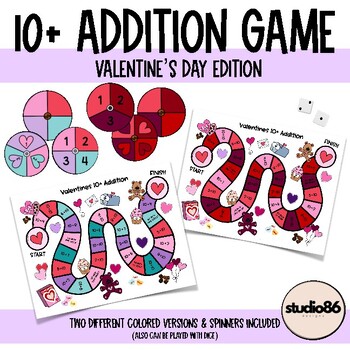 Preview of Valentine's Day 10+ Addition Fluency Game - Studio 86 Designs