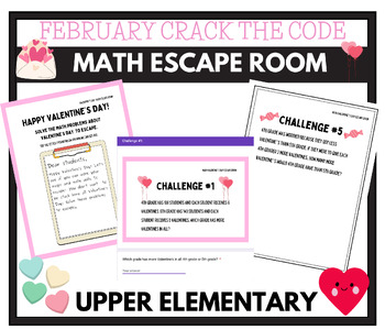 Preview of February Valentine's Day Math Escape Room Upper Elementary DIGITAL + PRINT