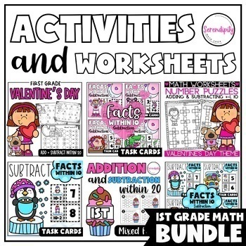 Preview of February Monthly Math Activities and Worksheets MEGA Bundle for 1st Grade