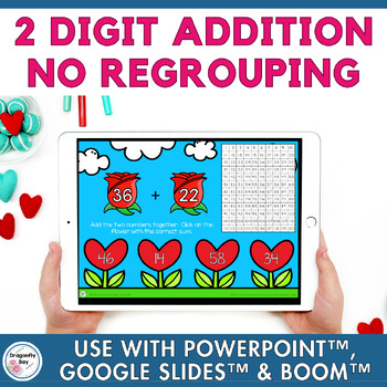 Preview of Valentine's Day 2 Digit Addition No Regrouping for PowerPoint™ Google™ Boom™