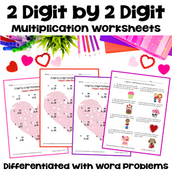 Preview of Valentine's Day Math - 2 Digit by 2 Digit Multiplication with Word Problems