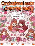 Valentine's Day 2024, Orthogonal maze game | Coloring Book.
