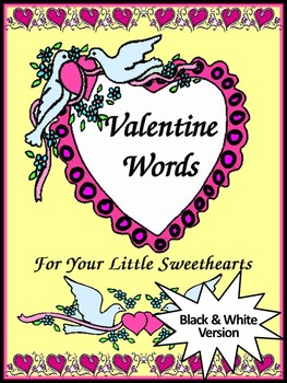 Preview of Valentine's Day Language Arts Activities: Valentine Words Flash-card Set - BW