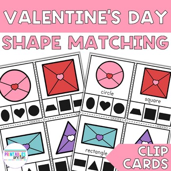 Preview of Valentine's Day 2D Shape Matching Clip Cards | Preschool Math Activity