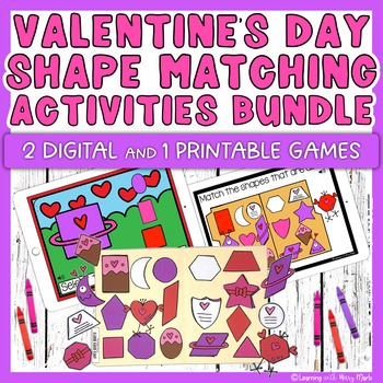 Preview of 2d Shapes Valentine's Day Math Activities Preschool and Kindergarten Bundle