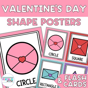Preview of Valentine's Day 2D Shape Posters and Flash Cards | Preschool Math Activity