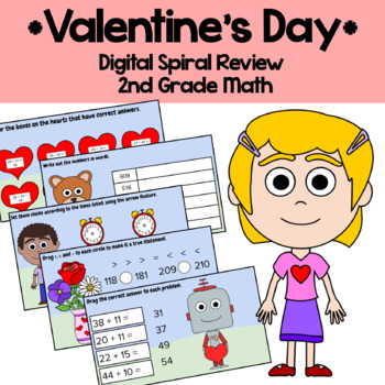 Preview of Valentine's Day 2nd Grade Addition Subtraction Google Slides | Math Facts