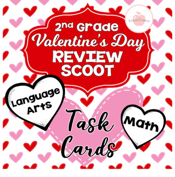 Preview of Valentine's Day 2nd Grade Math & Language Arts Review Scoot Task Cards