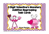 Valentine's Day 3 Digit Addition Regrouping Task Cards