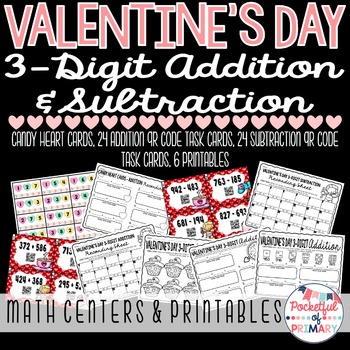 Preview of Valentine's Day 3 Digit Addition and Subtraction MEGA PACK