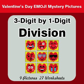 Valentine's Day: 3-Digit by 1-Digit Division - Color-By-Number Math Mystery Pictures