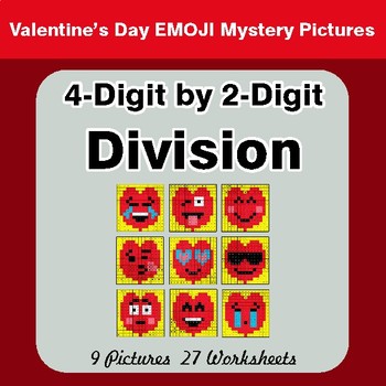Valentine's Day: 4-Digit by 2-Digit Division - Color-By-Number Math Mystery Pictures