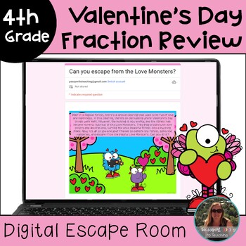 Preview of Valentine’s Day 4th Grade Fraction Escape Room - 4th Grade Math Review