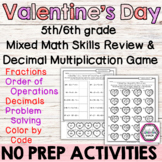 Valentine's Day 5th 6th Grade Mixed Math Skills Review and