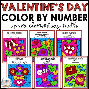 Preview of 5th Grade Valentine's Day Math Worksheets Activities Color by Number 
