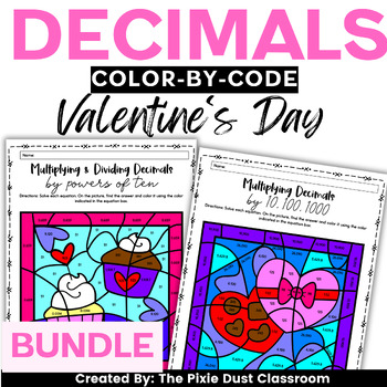 Preview of Valentine's Day 5th Grade Math Worksheets Decimal Color by Code Activity BUNDLE