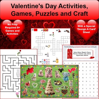 Preview of Valentine's Day 8+ Activities, Games, Puzzles & Craft: Print and Easel-No Prep