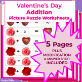 Valentine's Day ADDITION MATH PUZZLE Worksheets Differenti