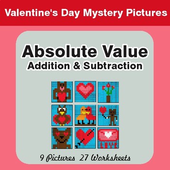 Valentine's Day: Absolute Value - Addition & Subtraction -  Math Mystery Pictures